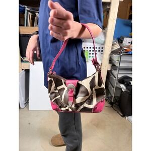 Y2K Western Cow Print Rhinestone Buckle Shoulder Bag Hot Pink Trim